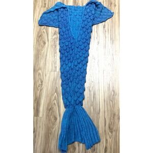 Mermaid Tail Blanket Throw Afghan Teen 70" Long Blue Purple Crochet Handmade